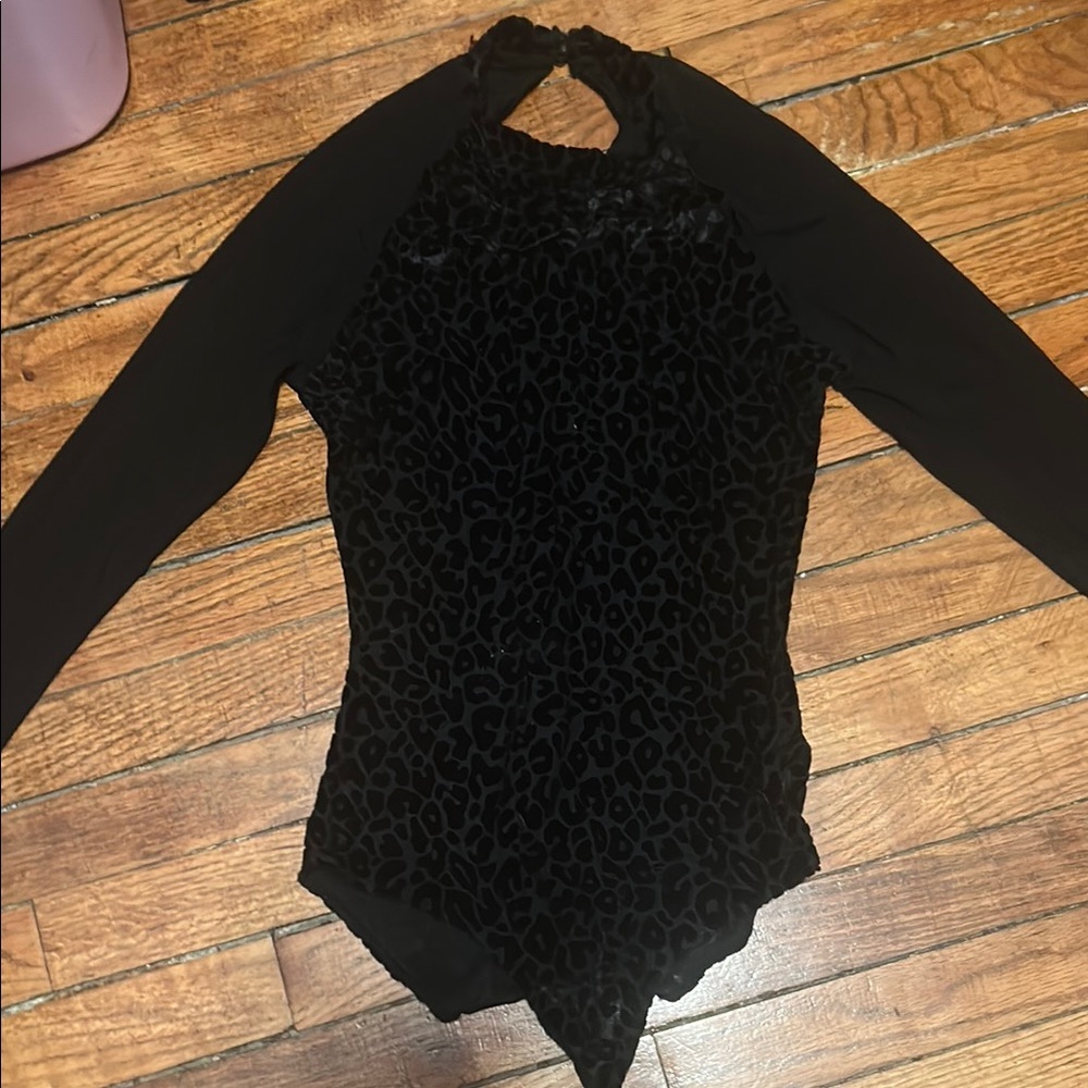 Black Long Sleeve Leopard Print Bodysuit